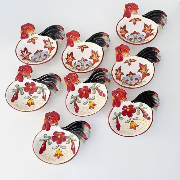 Hand Painted Orange Talevera Rooster plates - Picture 1 of 4